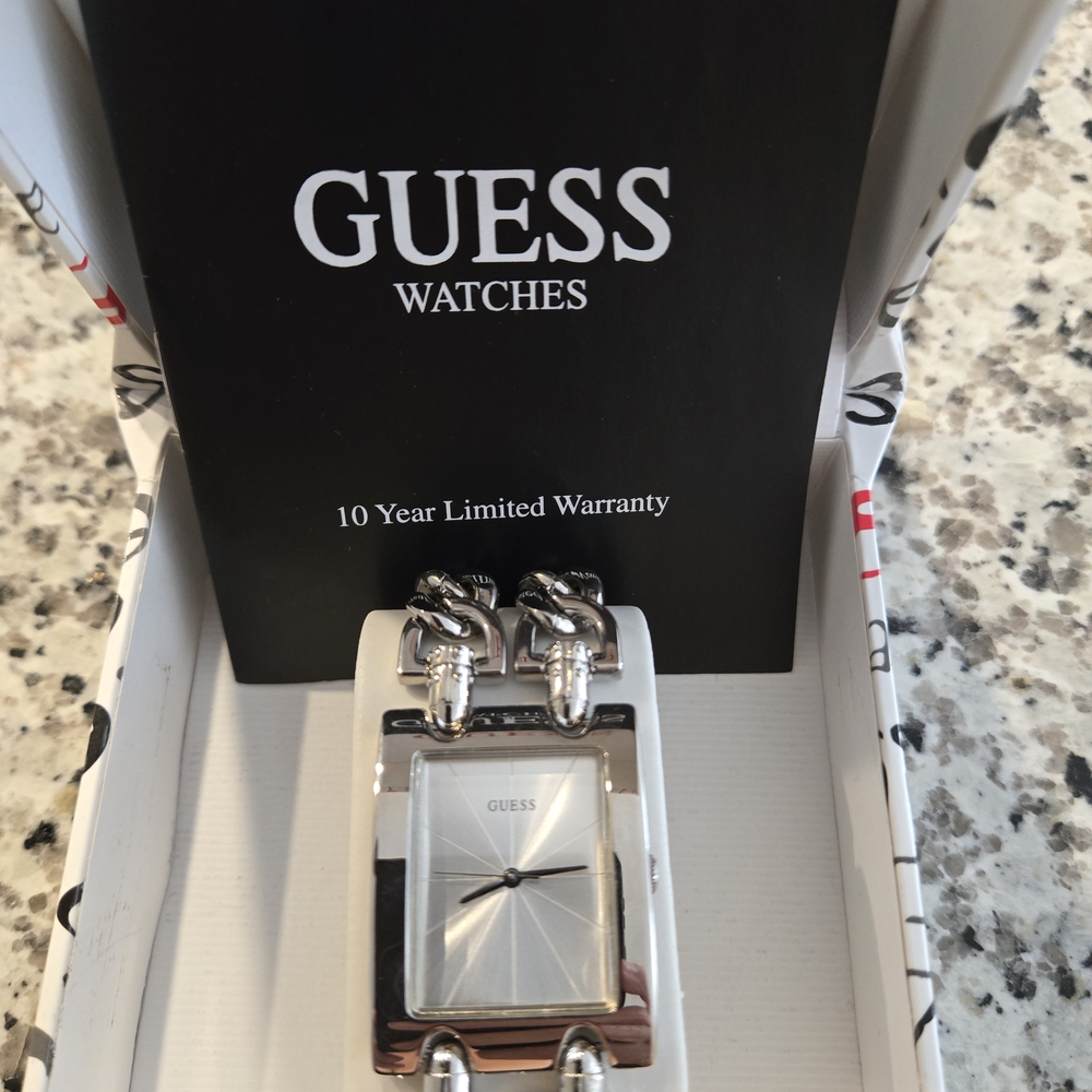 Guess Silver Rectangular Watch